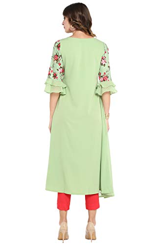 Janasya Indian Women's Light Green Poly Crepe Kurta(JNE3368-KR-XL)