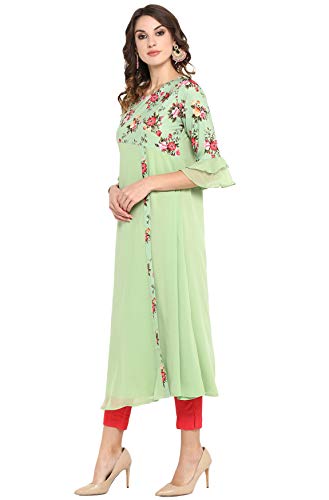 Janasya Indian Women's Light Green Poly Crepe Kurta(JNE3368-KR-XL)