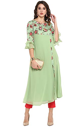 Janasya Indian Women's Light Green Poly Crepe Kurta(JNE3368-KR-XL)