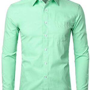 ZEROYAA Men's Long Sleeve Micro Twill Dress Shirt Basic Slim Fit Button Up Business Formal Shirts with Pocket ZYSGCL02 Light Green Large