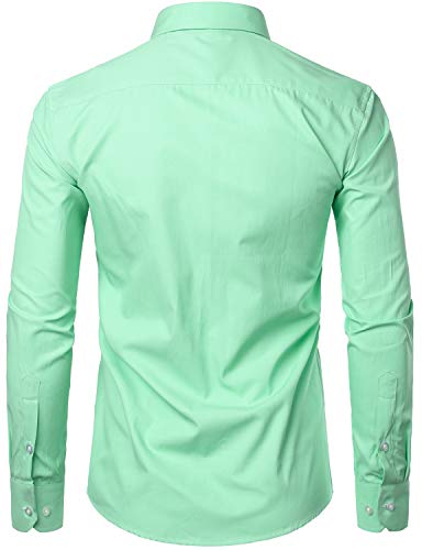 ZEROYAA Men's Long Sleeve Micro Twill Dress Shirt Basic Slim Fit Button Up Business Formal Shirts with Pocket ZYSGCL02 Light Green Large