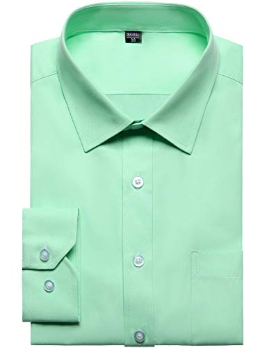 ZEROYAA Men's Long Sleeve Micro Twill Dress Shirt Basic Slim Fit Button Up Business Formal Shirts with Pocket ZYSGCL02 Light Green Large