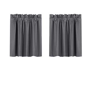 valea home blackout tiers curtain for small window rod pocket kitchen curtains room darkening short curtains for bedroom, grey, 30 inch x 24 inch, 2 panels