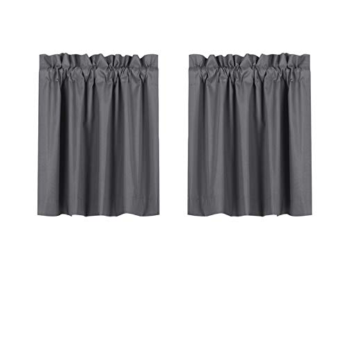 Valea Home Blackout Tiers Curtain for Small Window Rod Pocket Kitchen Curtains Room Darkening Short Curtains for Bedroom, Grey, 30 inch x 24 inch, 2 Panels