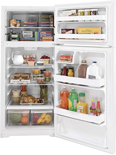 GTE17DTNRWW 28" Energy Star Qualified Top Freezer Refrigerator with 16.63 cu. ft. Capacity; LED Lighting; Adjustable Wire Shelves and Upfront Temperature Controls in White