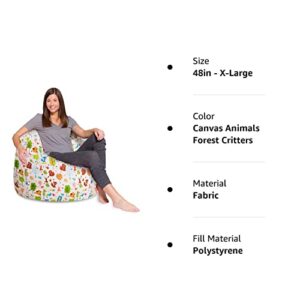 Posh Beanbags Bean Bag Chair, X-Large-48in, Canvas Animals Forest Critters