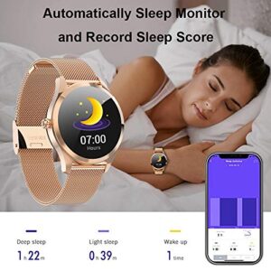 Smart Watch for Women,Elegant&High-end Sylish Stainless Steel IP68 Waterproof Smartwatch Fitness Tracker with Heart Rate Sleep Monitoring Calories Activity Tracker,Gift for Lady Girls (Elegant Gold)