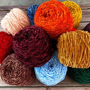 10.58oz 300g Chenille Velvet Yarn Orange Yellow Bulky Vegan Soft Yarn Velvet Knitting Yarn Polyester Blended Cotton Chenille Yarn Hand Knitting Yarn Crochet Thread for Clothing Hat Scarf Blanket