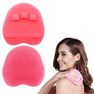1 pack soft silicone body scrubber food-grade exfoliating glove shower cleansing brush, spa massage skin care tool, for sensitive and all kinds of skin (pink)