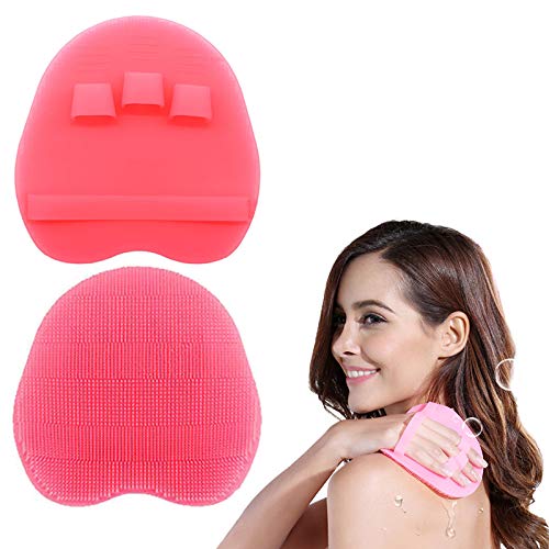 1 Pack Soft Silicone Body Scrubber Food-grade Exfoliating Glove Shower Cleansing Brush, SPA Massage Skin Care Tool, for Sensitive and all Kinds of Skin (Pink)