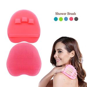 1 Pack Soft Silicone Body Scrubber Food-grade Exfoliating Glove Shower Cleansing Brush, SPA Massage Skin Care Tool, for Sensitive and all Kinds of Skin (Pink)