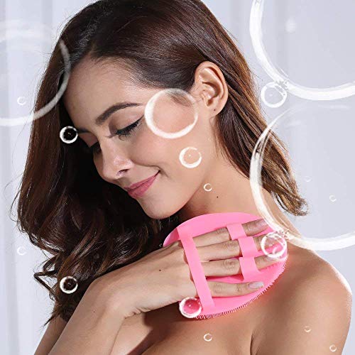 1 Pack Soft Silicone Body Scrubber Food-grade Exfoliating Glove Shower Cleansing Brush, SPA Massage Skin Care Tool, for Sensitive and all Kinds of Skin (Pink)