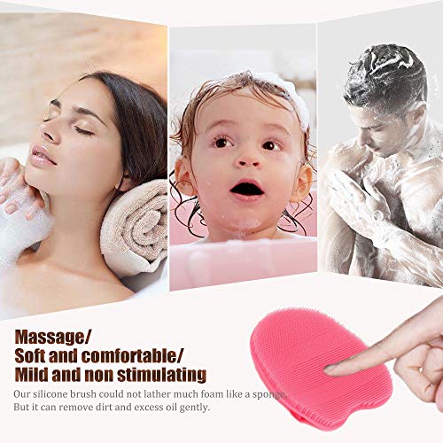 1 Pack Soft Silicone Body Scrubber Food-grade Exfoliating Glove Shower Cleansing Brush, SPA Massage Skin Care Tool, for Sensitive and all Kinds of Skin (Pink)