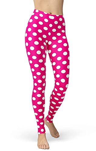 sissycos Women's Polka Dots Printed Leggings 80s Buttery Soft Stretchy Pants (Large-XX-Large, Polka Dots Rose Red)