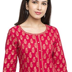 Yash Gallery Plus Size Cotton Gold Printed Anarkali Kurtis for Women (Red)