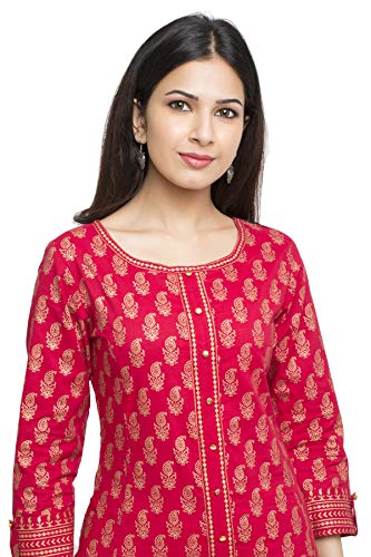 Yash Gallery Plus Size Cotton Gold Printed Anarkali Kurtis for Women (Red)