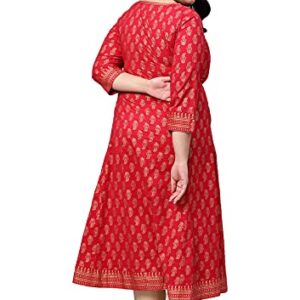 Yash Gallery Plus Size Cotton Gold Printed Anarkali Kurtis for Women (Red)