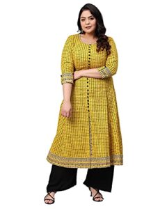 yash gallery women's cotton slub checks print anarkali kurta (white)