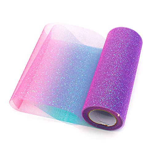 AUEAR, 2 Pack Total 60 Feet x 6inch Glitter Tulle Netting Rolls for Table Runner Chair Sash Bow Wedding Unicorn Party Pet Tutu Skirt Sewing Crafting Fabric Birthday Gift Ribbon (Rainbow Pack)