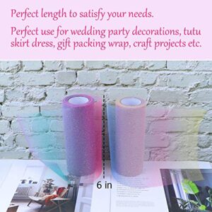 AUEAR, 2 Pack Total 60 Feet x 6inch Glitter Tulle Netting Rolls for Table Runner Chair Sash Bow Wedding Unicorn Party Pet Tutu Skirt Sewing Crafting Fabric Birthday Gift Ribbon (Rainbow Pack)