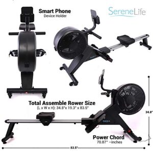 SereneLife Smart Rowing Machine-Home Rowing Machine with Smartphone Fitness Monitoring App-Row Machine for Gym or Home Use-Rowing Exercise Machine Measures Time, Stride, Distance, Calories Burned.