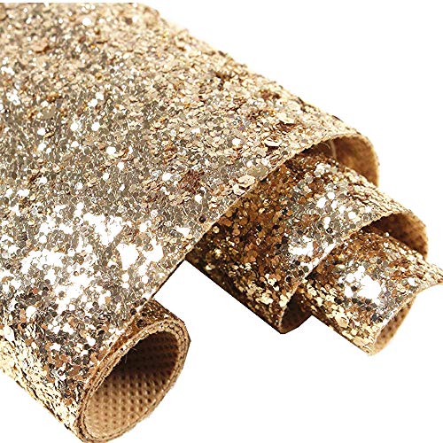 DHHOUSE Self Adhesive Champagne Gold Chunky Glitter Wallpaper, Sparkle Glitter Wallpaper for Wall (17.4in x 16.4ft, Champagne Gold)