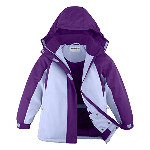 YINGJIELIDE Girl's Waterproof Ski Jackets,Kids Warm Winter Snow Coat,Fleece Lined Hooded Outerwear,Snowboarding Windproof Lilac 9-10 Years