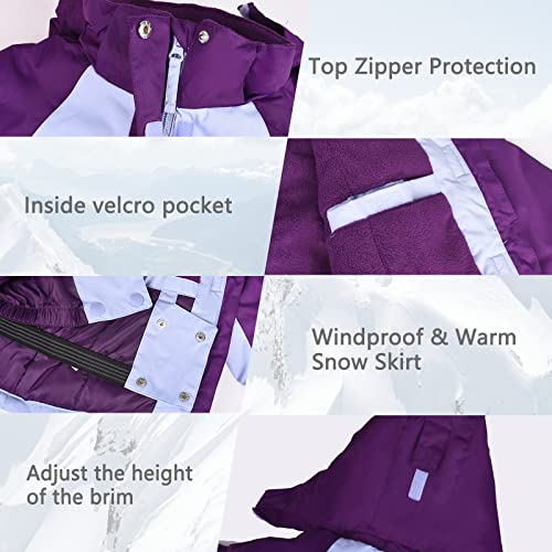 YINGJIELIDE Girl's Waterproof Ski Jackets,Kids Warm Winter Snow Coat,Fleece Lined Hooded Outerwear,Snowboarding Windproof Lilac 9-10 Years