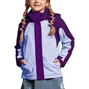 YINGJIELIDE Girl's Waterproof Ski Jackets,Kids Warm Winter Snow Coat,Fleece Lined Hooded Outerwear,Snowboarding Windproof Lilac 9-10 Years