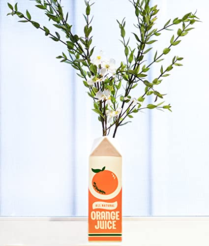 ban.do Vintage Inspired Rise and Shine Decorative Ceramic Vase, Unique Home/Kitchen/Office Accent, Orange Juice