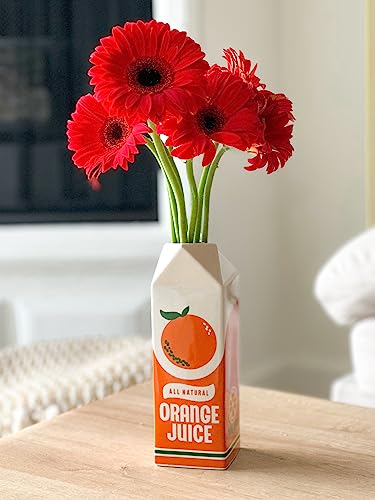 ban.do Vintage Inspired Rise and Shine Decorative Ceramic Vase, Unique Home/Kitchen/Office Accent, Orange Juice