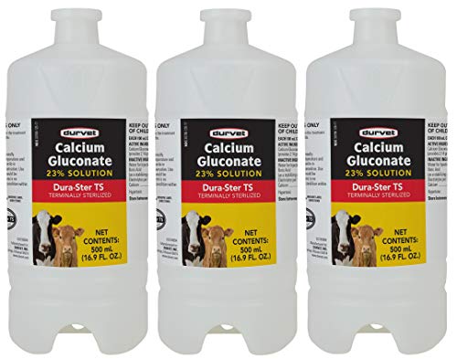 Durvet 3 Pack of Calcium Gluconate 23% Solution, 16.9 Ounces Each, Treats Milk Fever (Parturient Paresis) in Cattle