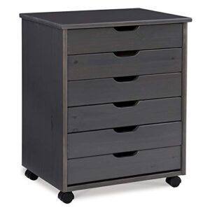 linon callie multipurpose six drawer dresser wide wood rolling file cabinet storage cart with casters in gray