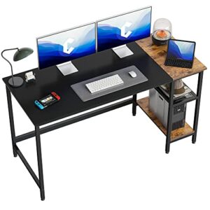 cubicubi computer home office desk, 55 inch small desk study writing table with storage shelves, modern simple pc desk with splice board, black brown finish