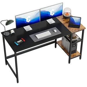 CubiCubi Computer Home Office Desk, 55 Inch Small Desk Study Writing Table with Storage Shelves, Modern Simple PC Desk with Splice Board, Black Brown Finish