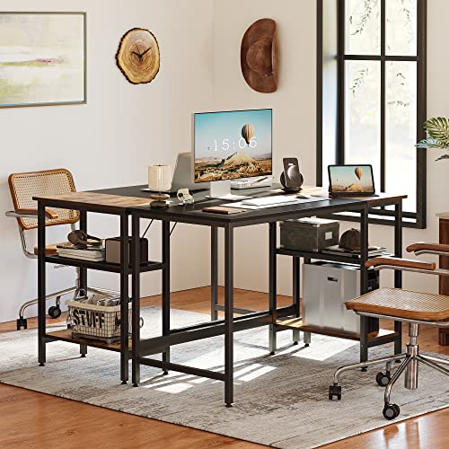 CubiCubi Computer Home Office Desk, 55 Inch Small Desk Study Writing Table with Storage Shelves, Modern Simple PC Desk with Splice Board, Black Brown Finish