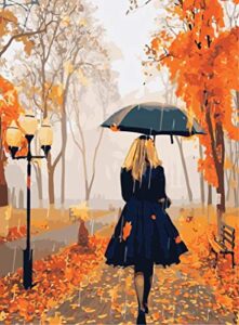 lin-a-lex diy paint by numbers for adults and kids, autumn landscape - rainy day, beginner friendly painting kit with soft brushes, acrylic pigment oils, arts and craft for home