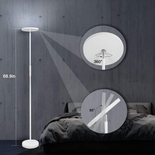 JOOFO Floor Lamp,30W/2400LM Sky LED Modern Torchiere 3 Color Temperatures Super Bright -Tall Standing Pole Light with Remote & Touch Control for Living Room,Bed Room,Office (Pearl White)