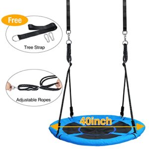 Trekassy 700lb 40 Inch Saucer Tree Swing for Kids Adults 900D Oxford Waterproof with 2pcs Tree Hanging Straps, Steel Frame and Adjustable Ropes Blue