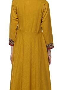 Yash Gallery Women's Cotton Slub Patch Work Angrakha Kurta (Yellow)