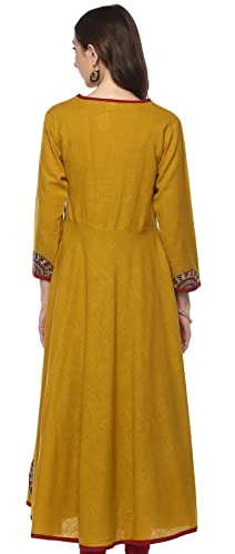 Yash Gallery Women's Cotton Slub Patch Work Angrakha Kurta (Yellow)