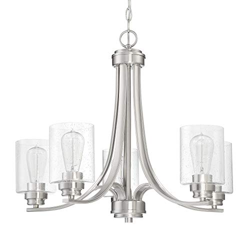 Craftmade 50525-BNK Bolden Clear Seeded Glass Shade Chandelier, 5-Light 500 Watts, Brushed Polished Nickel