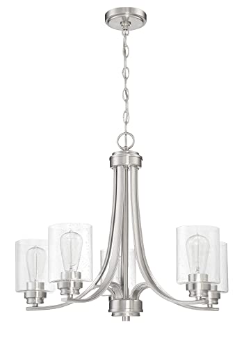 Craftmade 50525-BNK Bolden Clear Seeded Glass Shade Chandelier, 5-Light 500 Watts, Brushed Polished Nickel