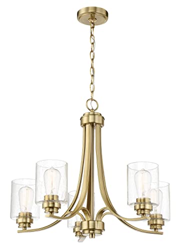 Craftmade 50525-BNK Bolden Clear Seeded Glass Shade Chandelier, 5-Light 500 Watts, Brushed Polished Nickel