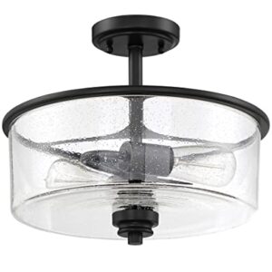 Craftmade 50552-FB Bolden Clear Seeded Glass Shade Semi Flush, 2-Light 120 Watts, Flat Black