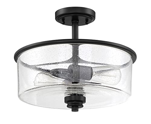 Craftmade 50552-FB Bolden Clear Seeded Glass Shade Semi Flush, 2-Light 120 Watts, Flat Black