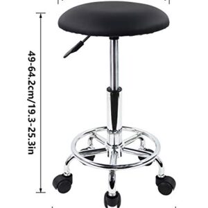 KKTONER Swivel Rolling Stool with Footrest Height Adjustable PU Leather Salon Vanity Spa Massage Office Stool Chair Small (Black)