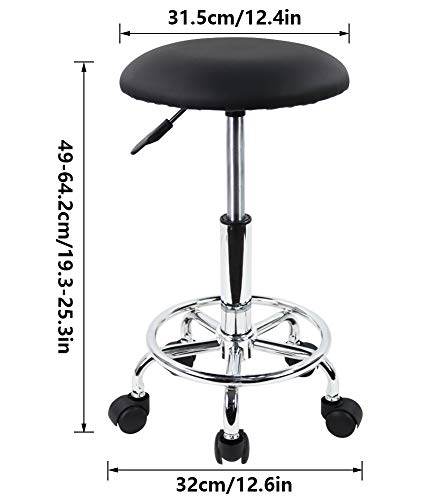 KKTONER Swivel Rolling Stool with Footrest Height Adjustable PU Leather Salon Vanity Spa Massage Office Stool Chair Small (Black)