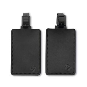 samsonite 2-pack leather luggage id tag, black logo, one size