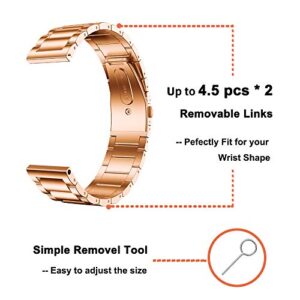 Yeejok Venu 2S Watch Bands, Vivoactive 4S 40mm Bands, 18mm Metal Band + Replacement Quick Released Genuine Leather Strap Compatible for Garmin Vivoactive 3S 39mm Smart Watch Women, Rose Gold+Brown